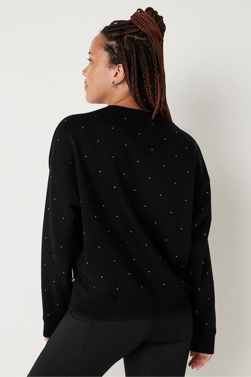 Pure Black Pin Dots Victoria's Secret Fleece Long Sleeve Sweatshirt | 7026OUJXD