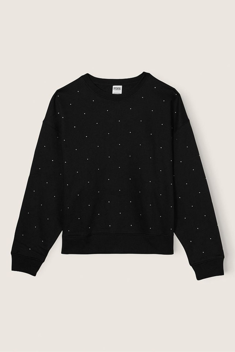 Pure Black Pin Dots Victoria's Secret Fleece Long Sleeve Sweatshirt | 7026OUJXD