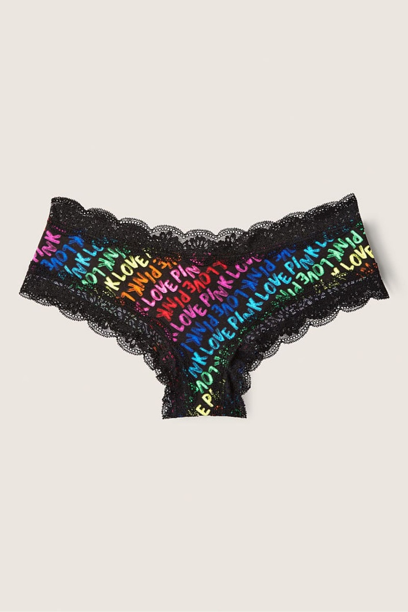 Pure Black Rainbow Logo Victoria\'s Secret The Lacie Lace Trim Cheeky Knickers | 3561YINRL