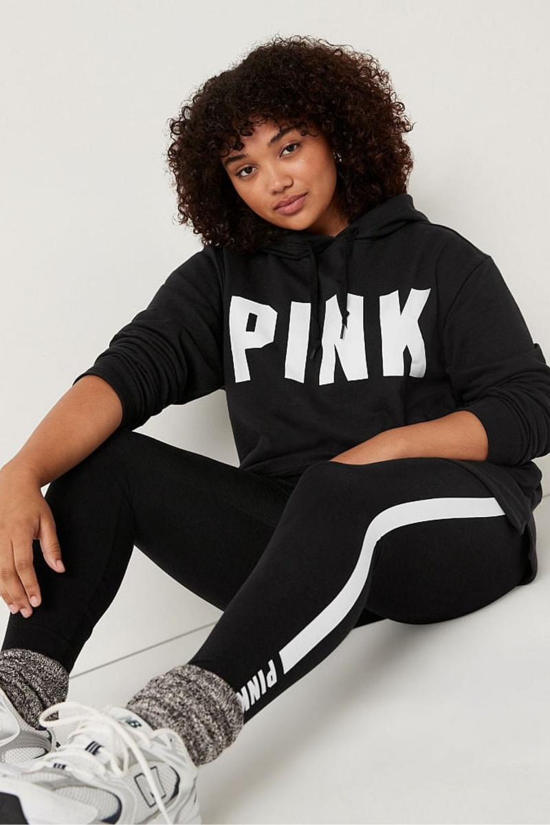 Pure Black Sans Logo Victoria's Secret Fleece Campus Hoodie | 5792LRFQX