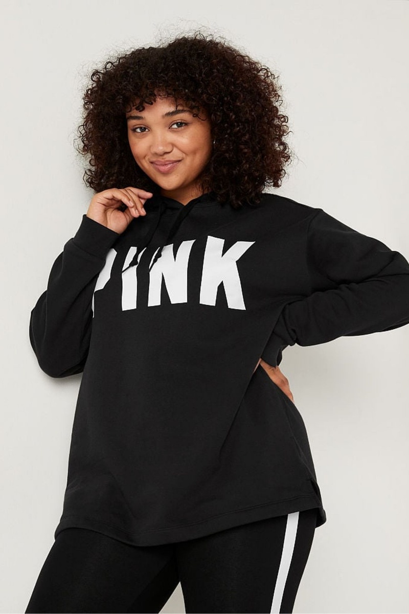 Pure Black Sans Logo Victoria\'s Secret Fleece Campus Hoodie | 5792LRFQX