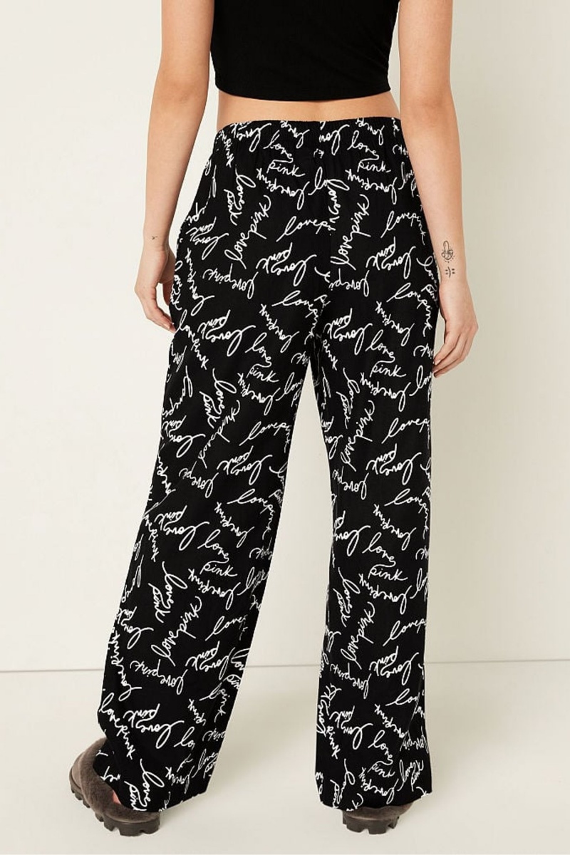 Pure Black Script Logo Victoria's Secret Flannel Pyjama Bottoms | 3190EWMFI