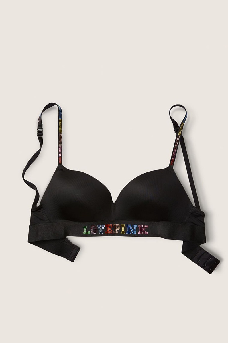 Pure Black Shine Victoria's Secret Wear Everywhere Smooth Shine Strap Non Wired Push Up T-Shirt Bra | 1846SVXJM