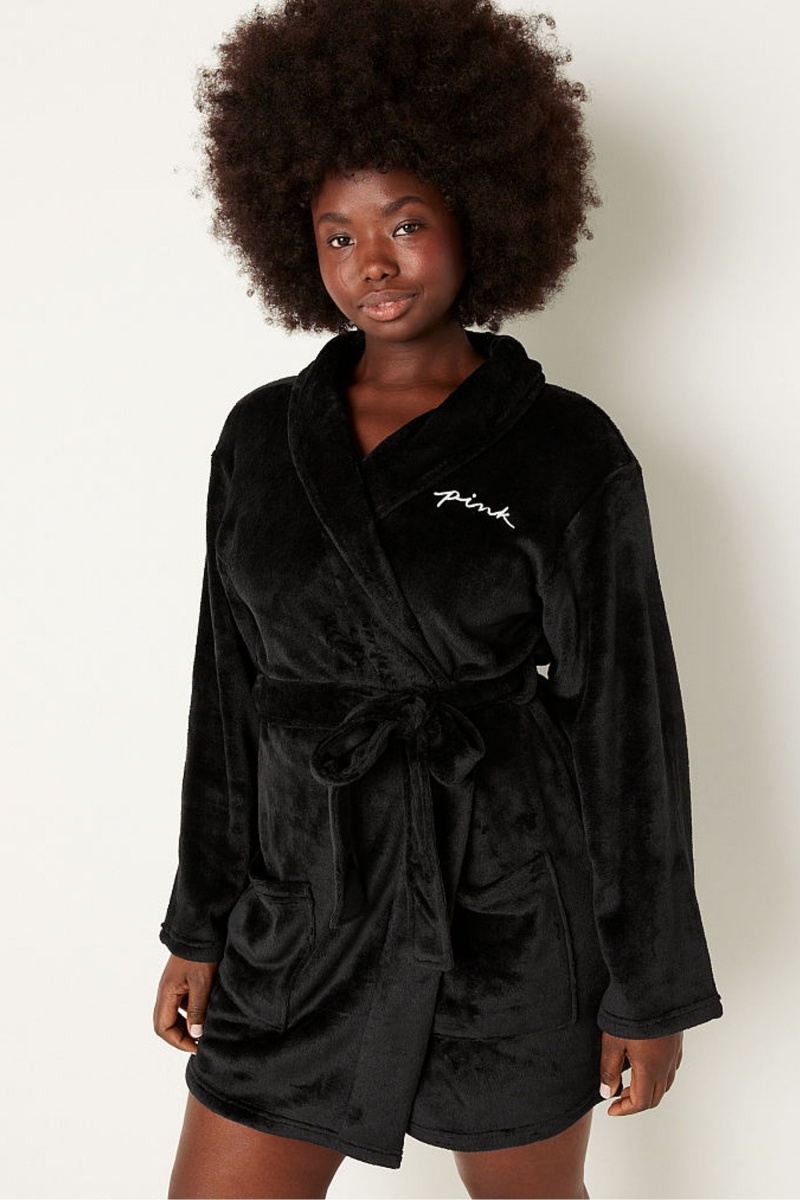 Pure Black Victoria\'s Secret Cosy Dressing Gown | 2436KATZE