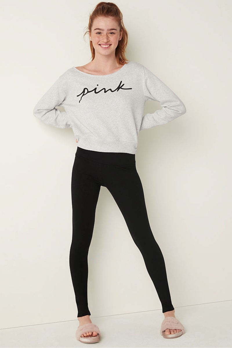 Pure Black Victoria\'s Secret Cotton Mid Rise Full Length Legging | 7925JMPSE