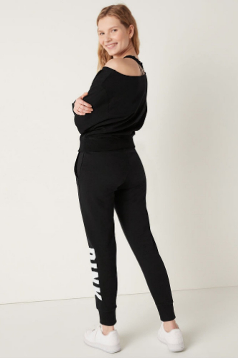 Pure Black Victoria's Secret Fleece Lounge Jogger | 2071AUTMV