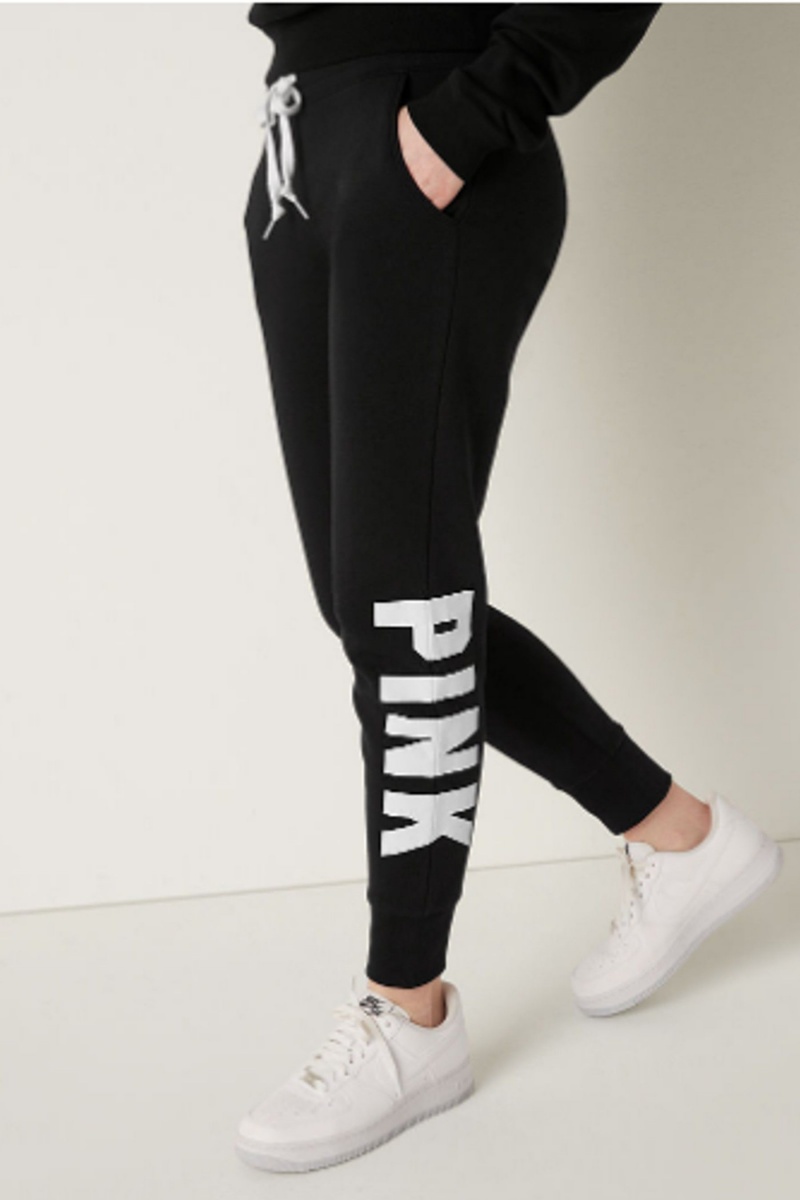 Pure Black Victoria's Secret Fleece Lounge Jogger | 2071AUTMV