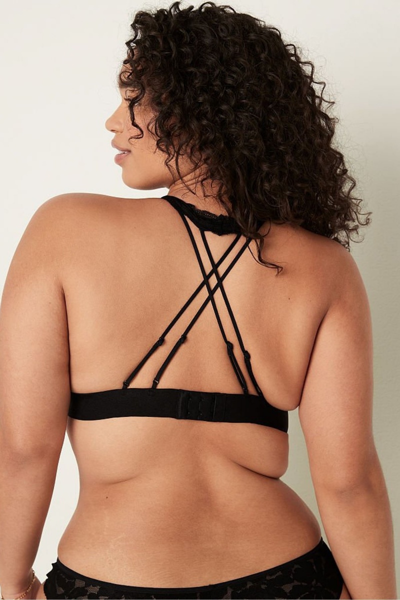 Pure Black Victoria's Secret Lace Strappy Back Halterneck Bralette | 8692FOIWQ