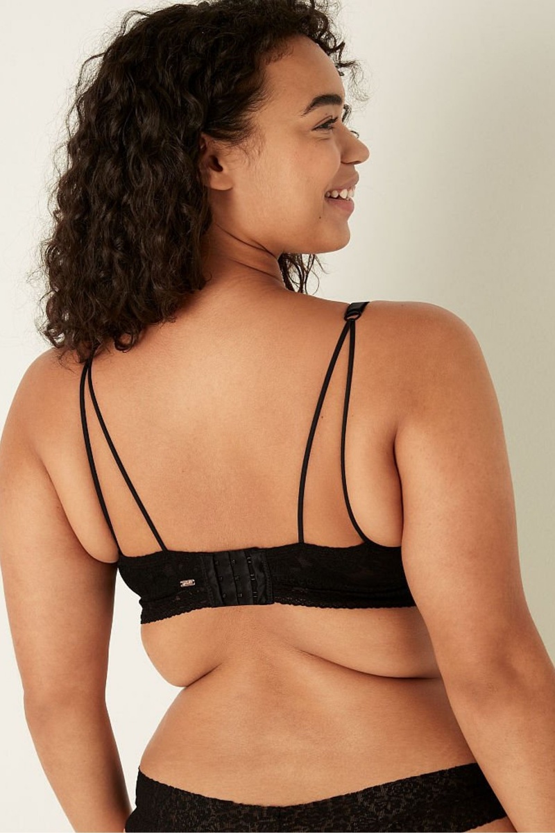 Pure Black Victoria's Secret Lace Wired Push Up Bralette | 6529CNWGT