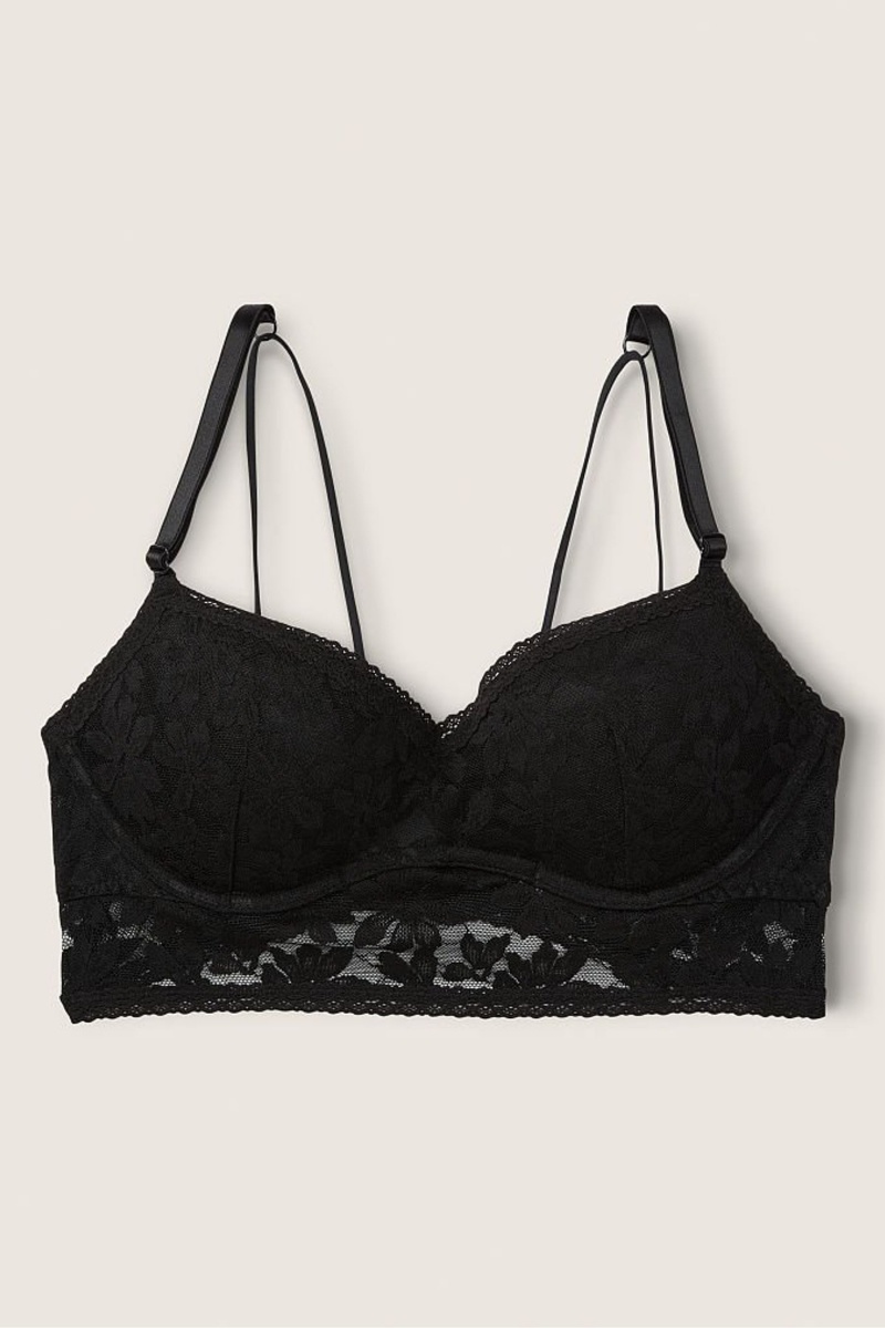 Pure Black Victoria's Secret Lace Wired Push Up Bralette | 6529CNWGT