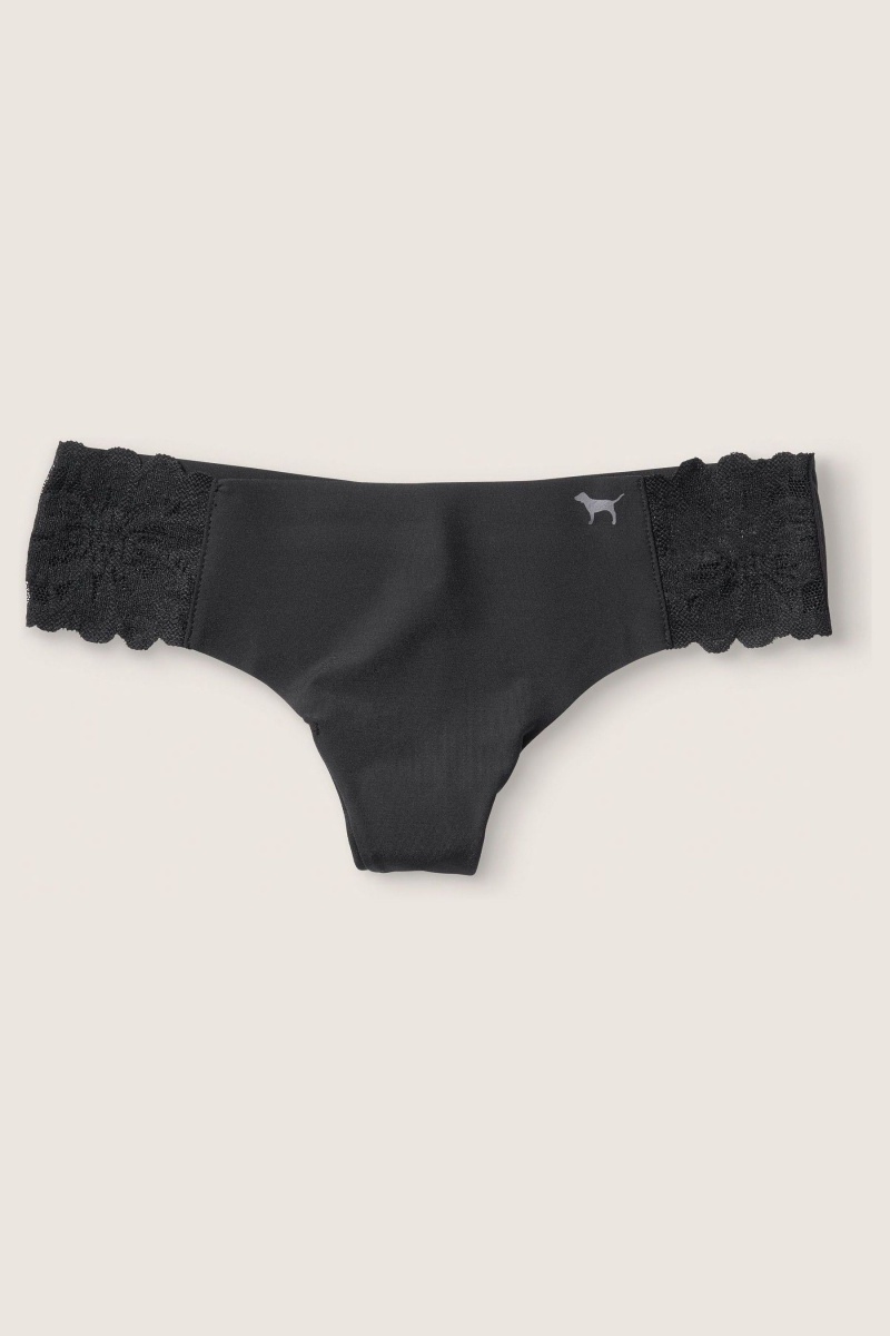 Pure Black Victoria\'s Secret No-Show No Show Thong Knickers | 2150STQNR