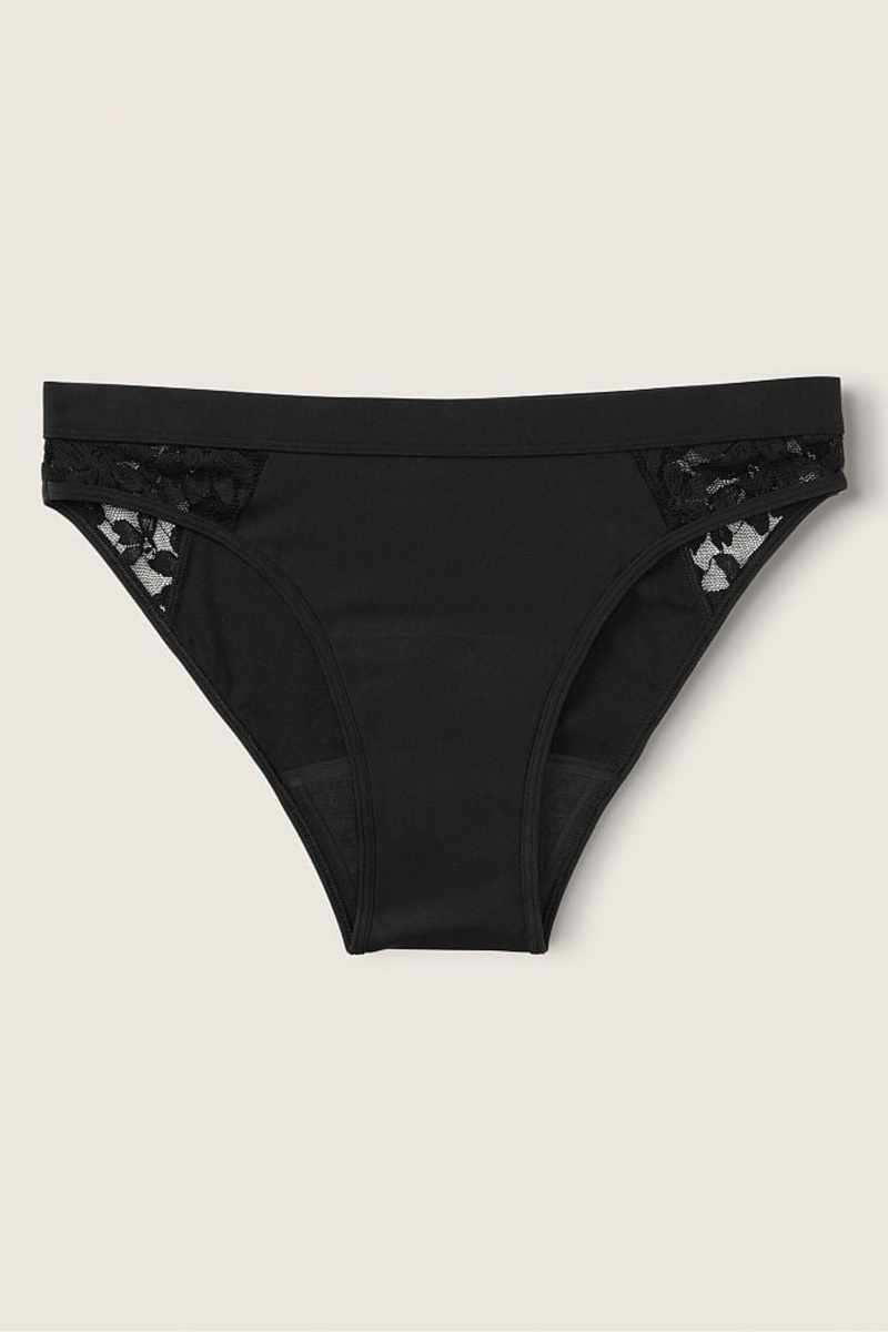 Pure Black Victoria\'s Secret Period Pants Lace Period Bikini Knicker | 7386TMACI