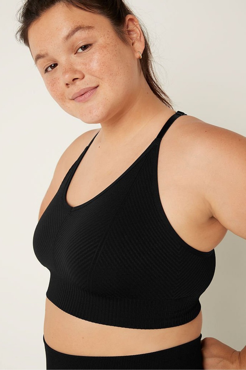 Pure Black Victoria's Secret Seamless Seamless Lightly Lined Low Impact Sports Bra | 9470PQJMW