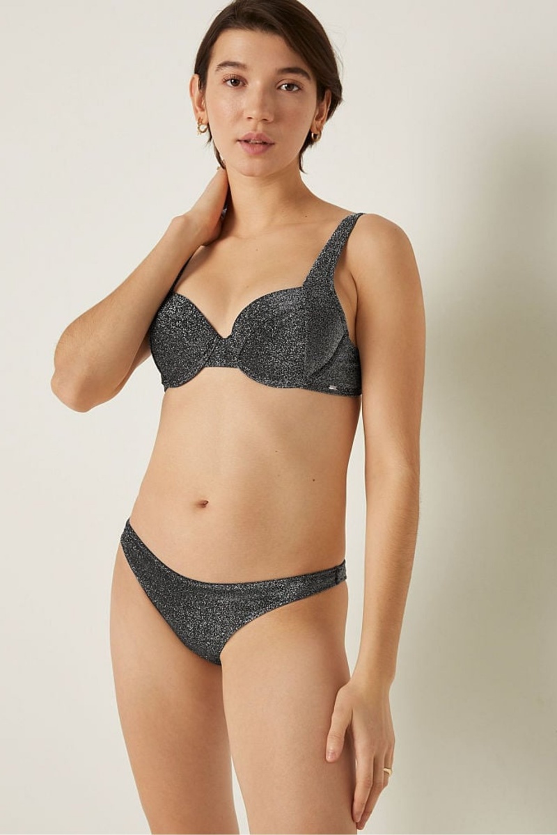 Pure Black Victoria's Secret Shimmer Push Up Bikini Top | 4328EDYTO