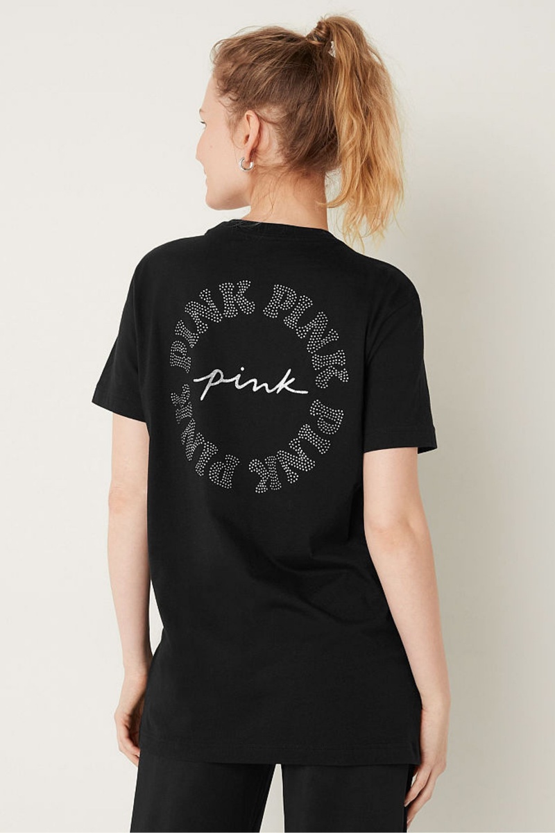 Pure Black Victoria's Secret Short Sleeve T-Shirt | 4016QKJVD