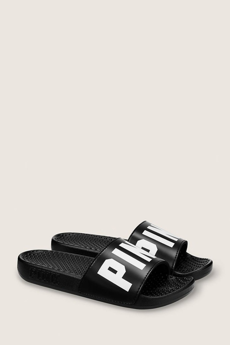 Pure Black Victoria\'s Secret Sliders | 1853BJHPZ