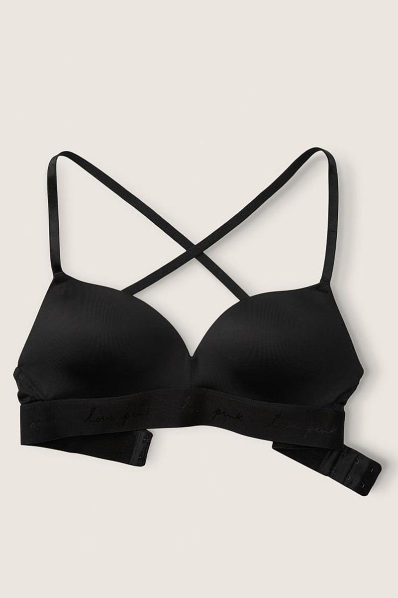 Pure Black Victoria's Secret Wear Everywhere Smooth Non Wired Push Up T-Shirt Bra | 6905NELQD