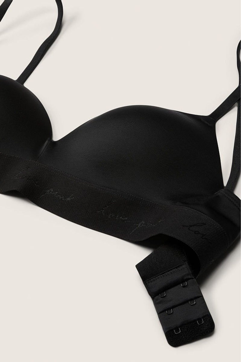 Pure Black Victoria's Secret Wear Everywhere Smooth Non Wired Push Up T-Shirt Bra | 6905NELQD