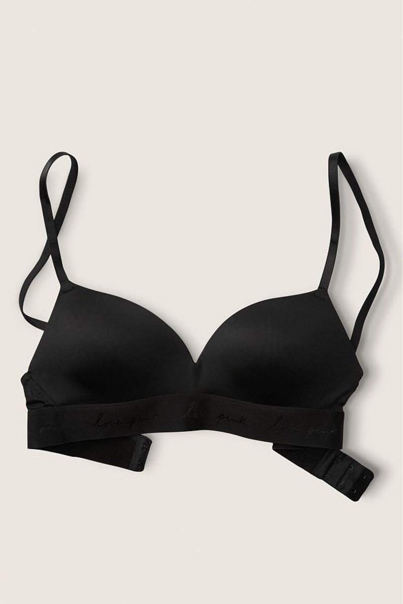 Pure Black Victoria\'s Secret Wear Everywhere Smooth Non Wired Push Up T-Shirt Bra | 6905NELQD