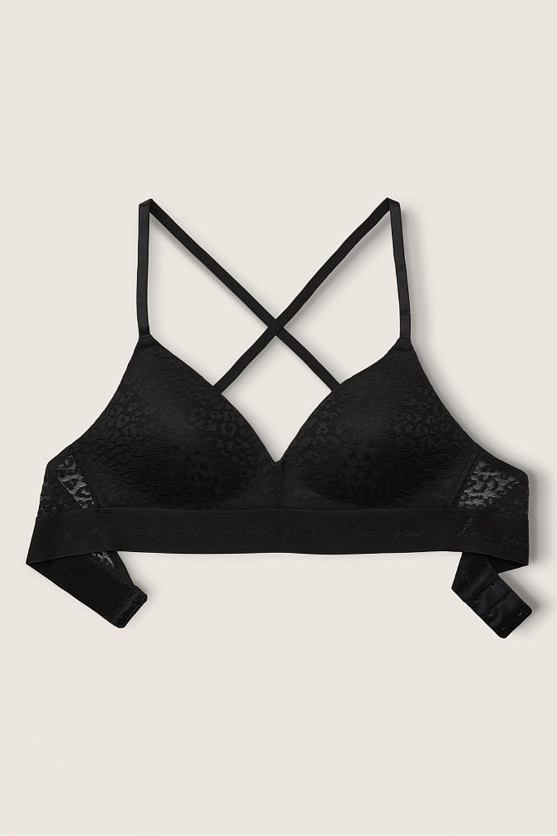 Pure Black Victoria's Secret Wear Everywhere Lace Lightly Lined Non Wired T-Shirt Bra | 5360VSALM