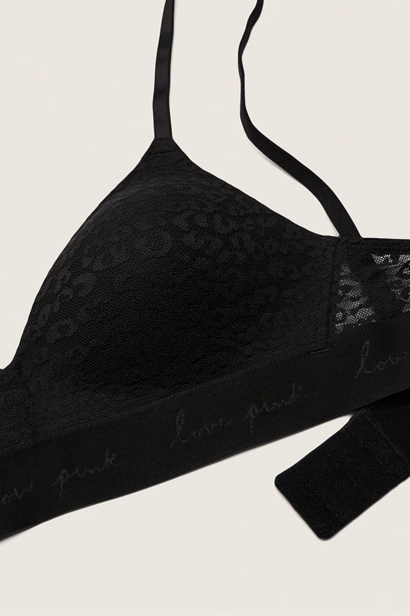 Pure Black Victoria's Secret Wear Everywhere Lace Lightly Lined Non Wired T-Shirt Bra | 5360VSALM