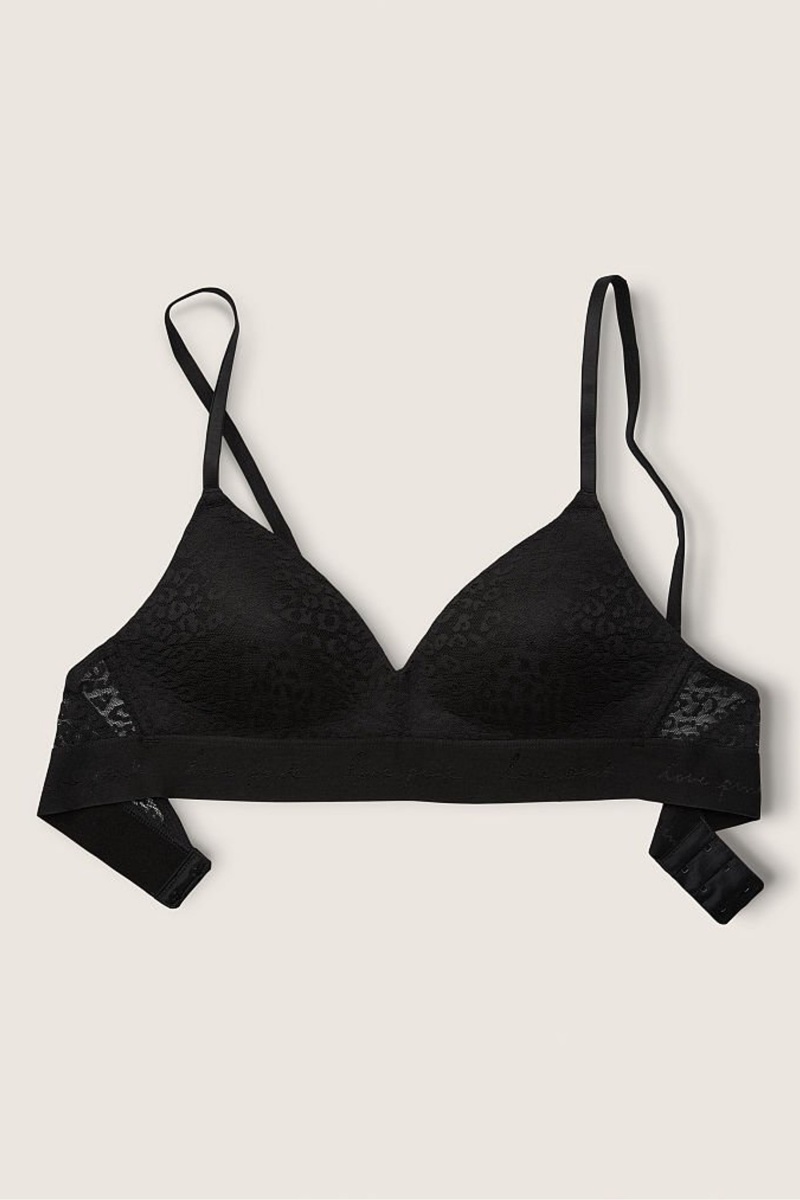 Pure Black Victoria\'s Secret Wear Everywhere Lace Lightly Lined Non Wired T-Shirt Bra | 5360VSALM