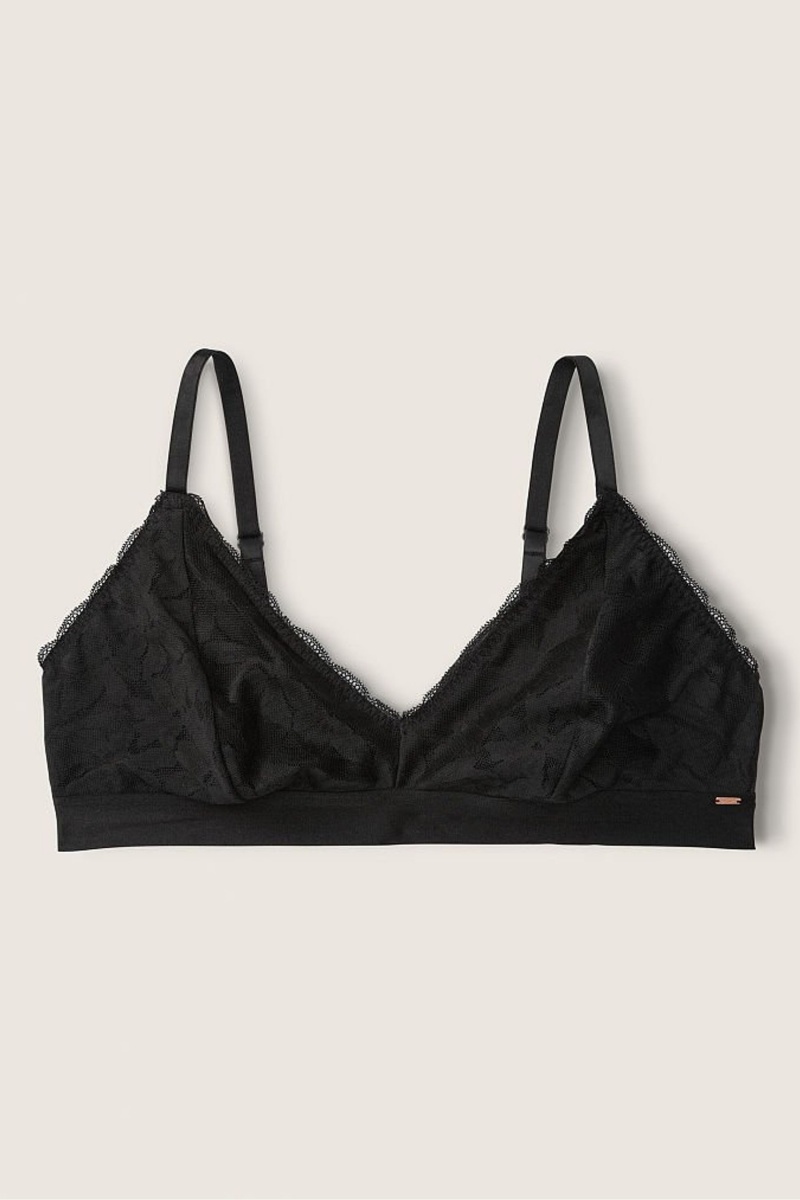 Pure Black Victoria's Secret Wear Everywhere Lace Unlined Triangle Bralette | 7803CMLEB