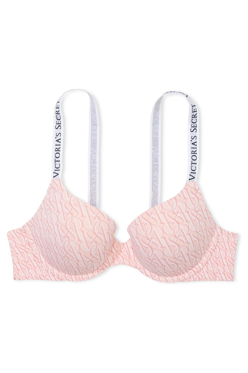 Purest Pink Geo Logo Victoria's Secret The T-Shirt Full Coverage Push Up Logo Bra | 3726MAWBC