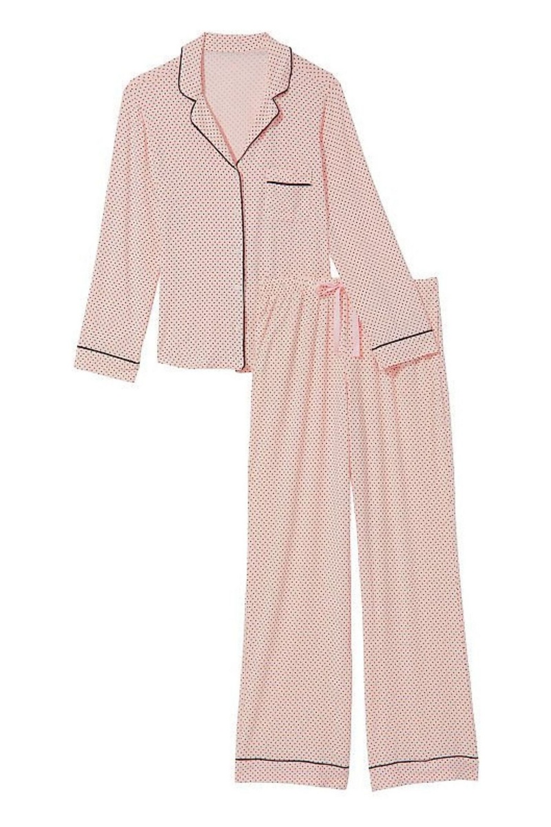 Purest Pink Mini Pin Dots Victoria's Secret Modal Long Pyjamas | 7402RUICB