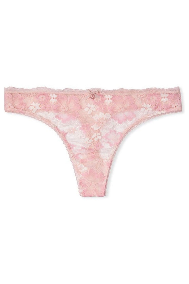 Purest Pink Victoria's Secret Body by Victoria Lace Trim Thong Knickers | 2360EKMSX