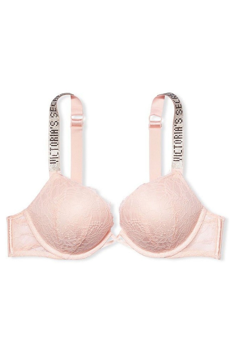 Purest Pink Victoria's Secret Very Sexy Bombshell Add 2 Cups Shine Strap Lace Push Up Bra | 8549SNJZQ