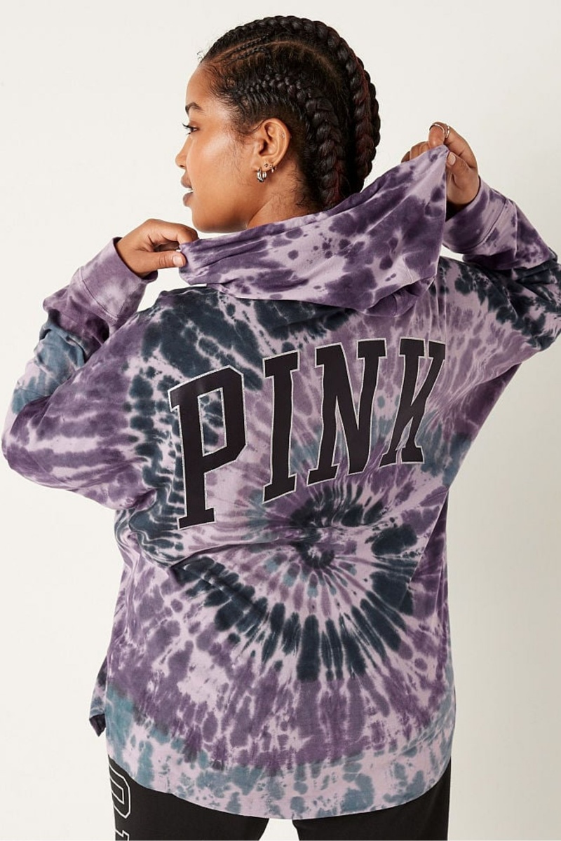 Purple Mist Spiral Tie Dye Victoria's Secret Cotton Oversized Hooded TShirt | 7469GTPVF