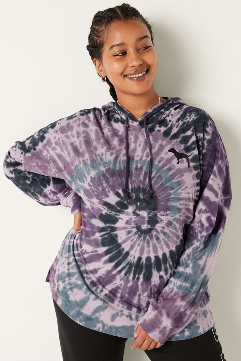 Purple Mist Spiral Tie Dye Victoria\'s Secret Cotton Oversized Hooded TShirt | 7469GTPVF