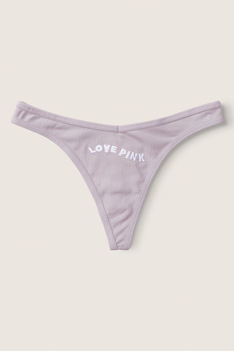 Purple Mist with Embroidery Purple Victoria\'s Secret Stretch Cotton Cotton Thong Knickers | 5720XIBCY