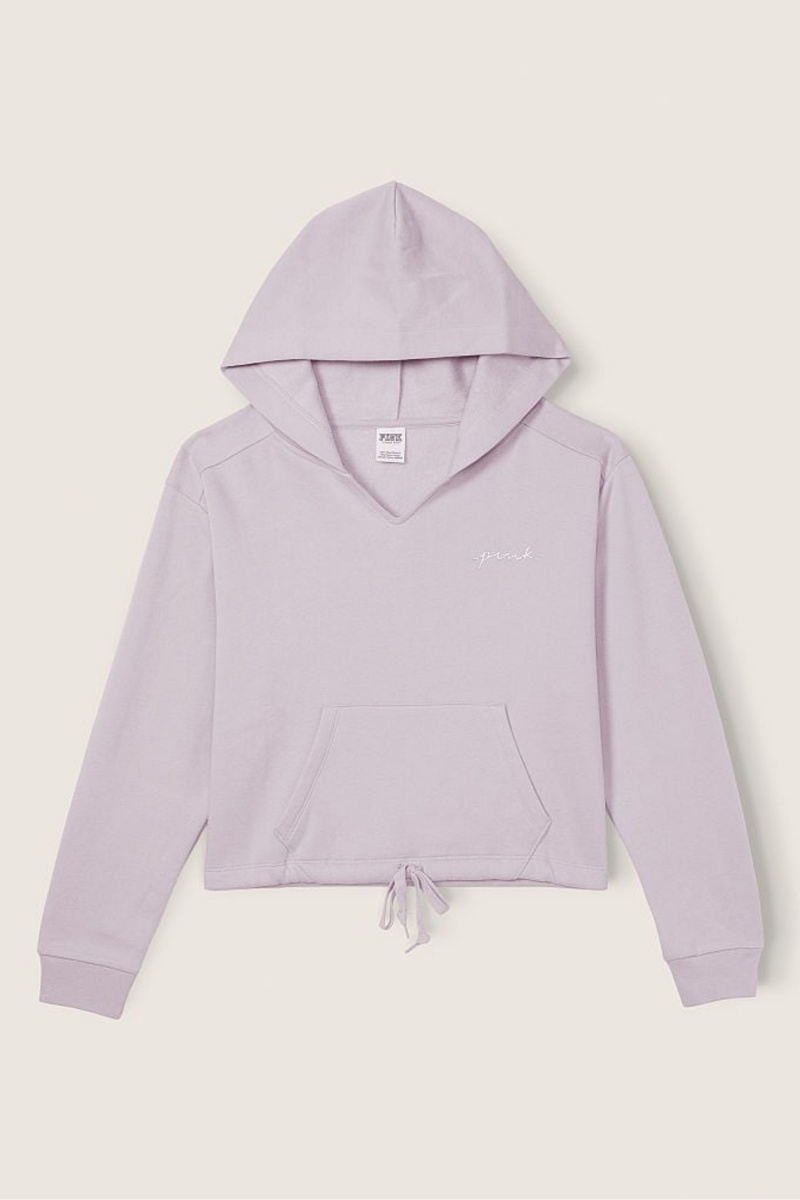 Purple Victoria's Secret Fleece Cropped Cinched Campus Hoodie | 2850NQXCD