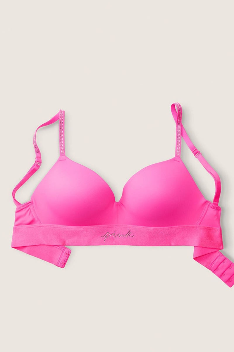 Radiant Rose Pink Shine Victoria's Secret Wear Everywhere Smooth Shine Strap Non Wired Push Up T-Shirt Bra | 2058OMERT