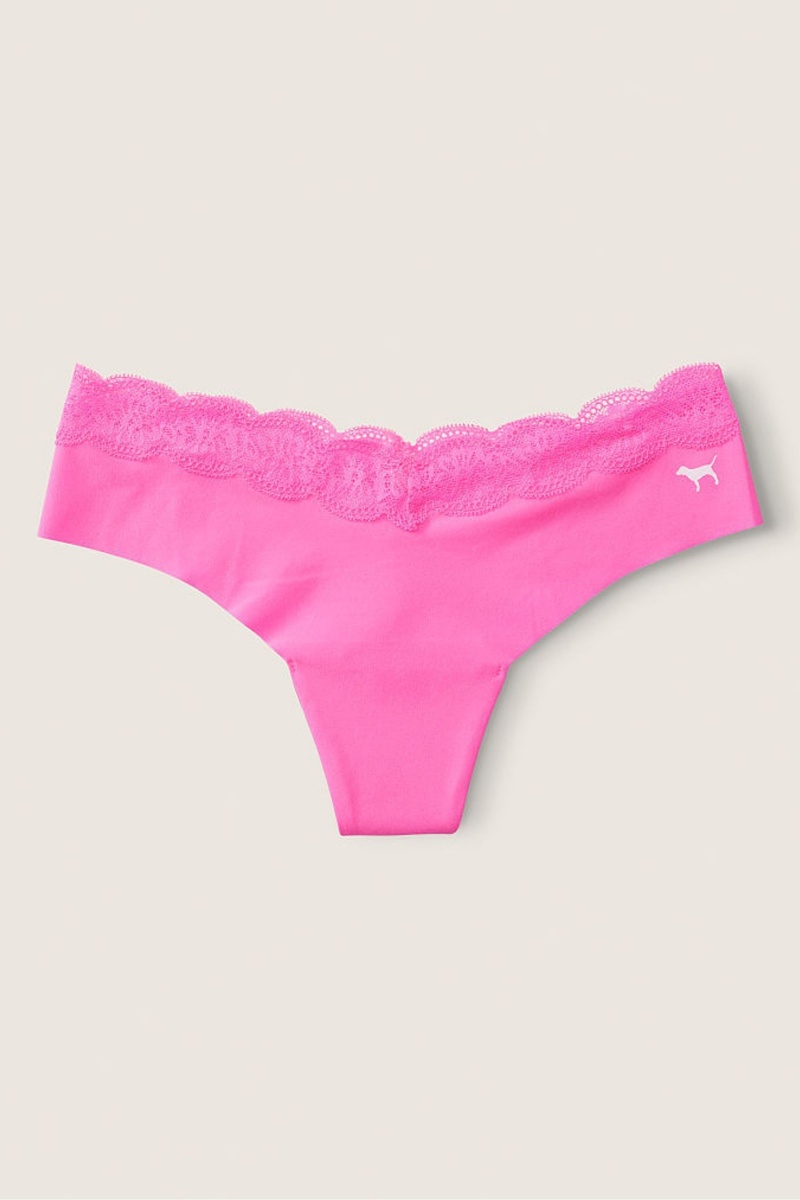 Radiant Rose Pink Victoria's Secret No-Show No Show Lace Trim Thong Knickers | 0293LGTPS