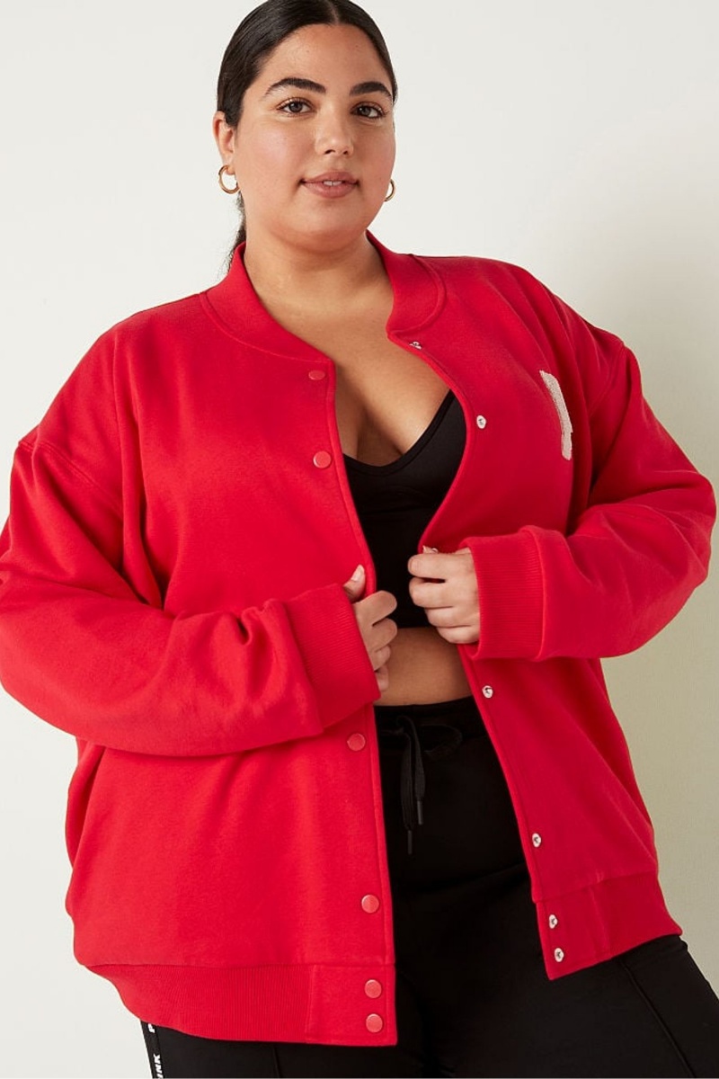 Red Pepper Victoria\'s Secret Fleece Varsity Jacket | 9756WZRHS