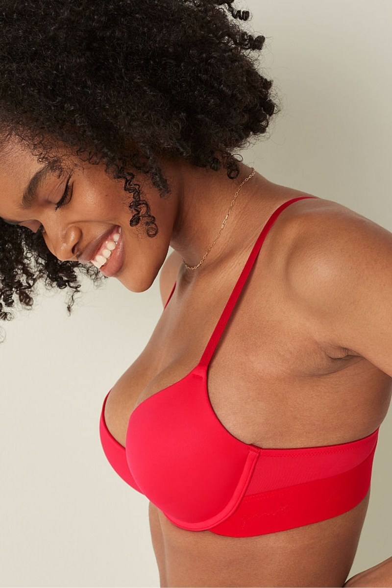 Red Pepper Victoria's Secret Wear Everywhere Smooth Push Up T-Shirt Bra | 8907LNIAH