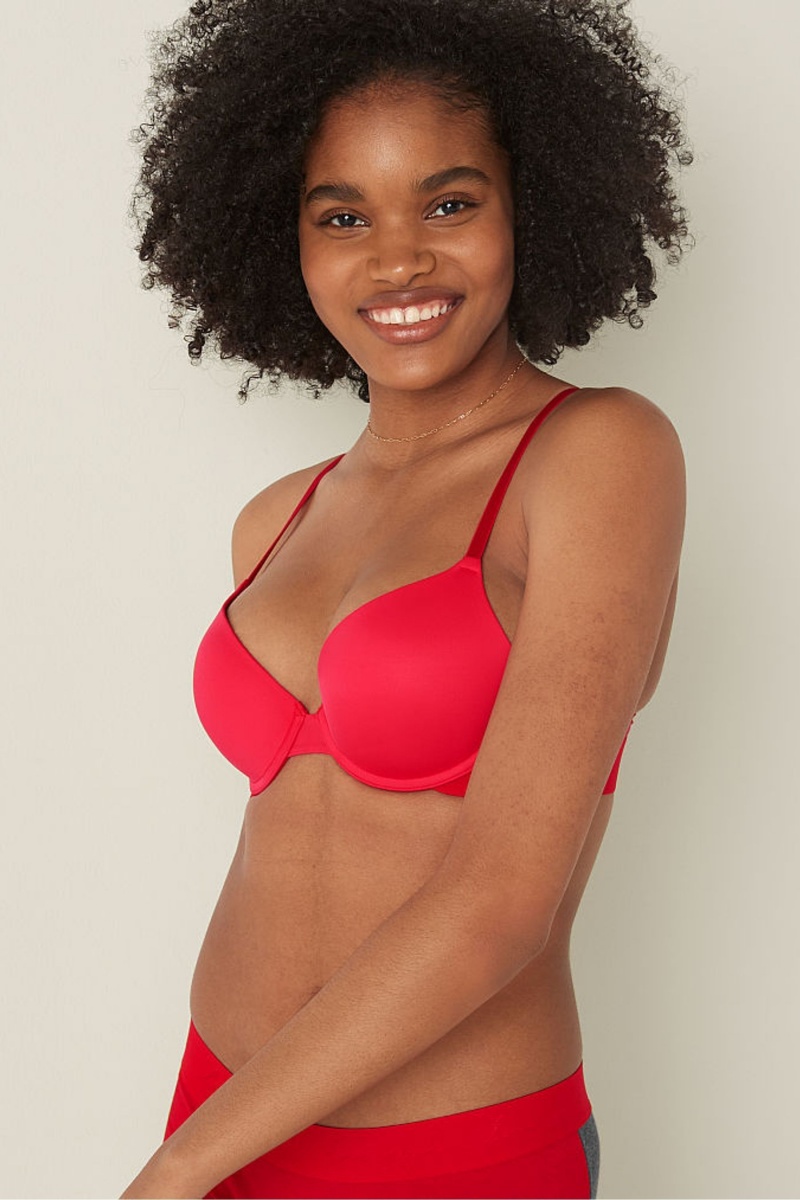 Red Pepper Victoria\'s Secret Wear Everywhere Smooth Push Up T-Shirt Bra | 8907LNIAH