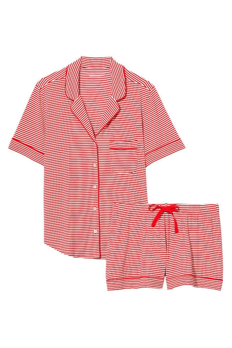 Red Stripe Victoria's Secret Modal Pyjama Short Pyjamas Set | 7642BYVIE