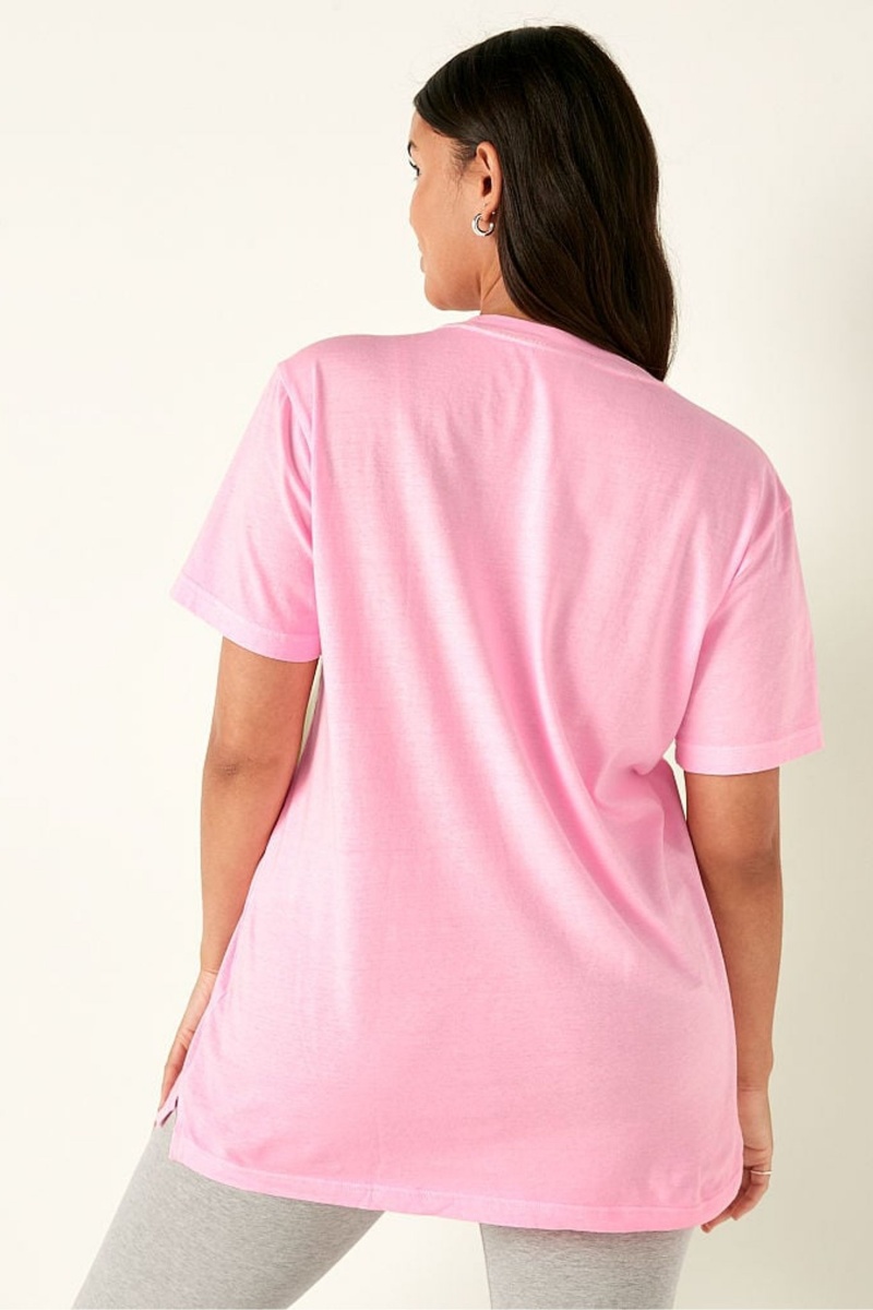 Rich Maroon Pink Graphic Victoria's Secret Cotton Short Sleeve Campus T-Shirt | 1603IRZQJ