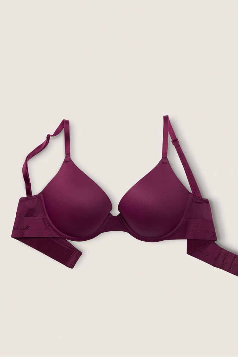 Rich Maroon Purple Victoria's Secret Wear Everywhere Smooth Push Up T-Shirt Bra | 7483UDCZJ