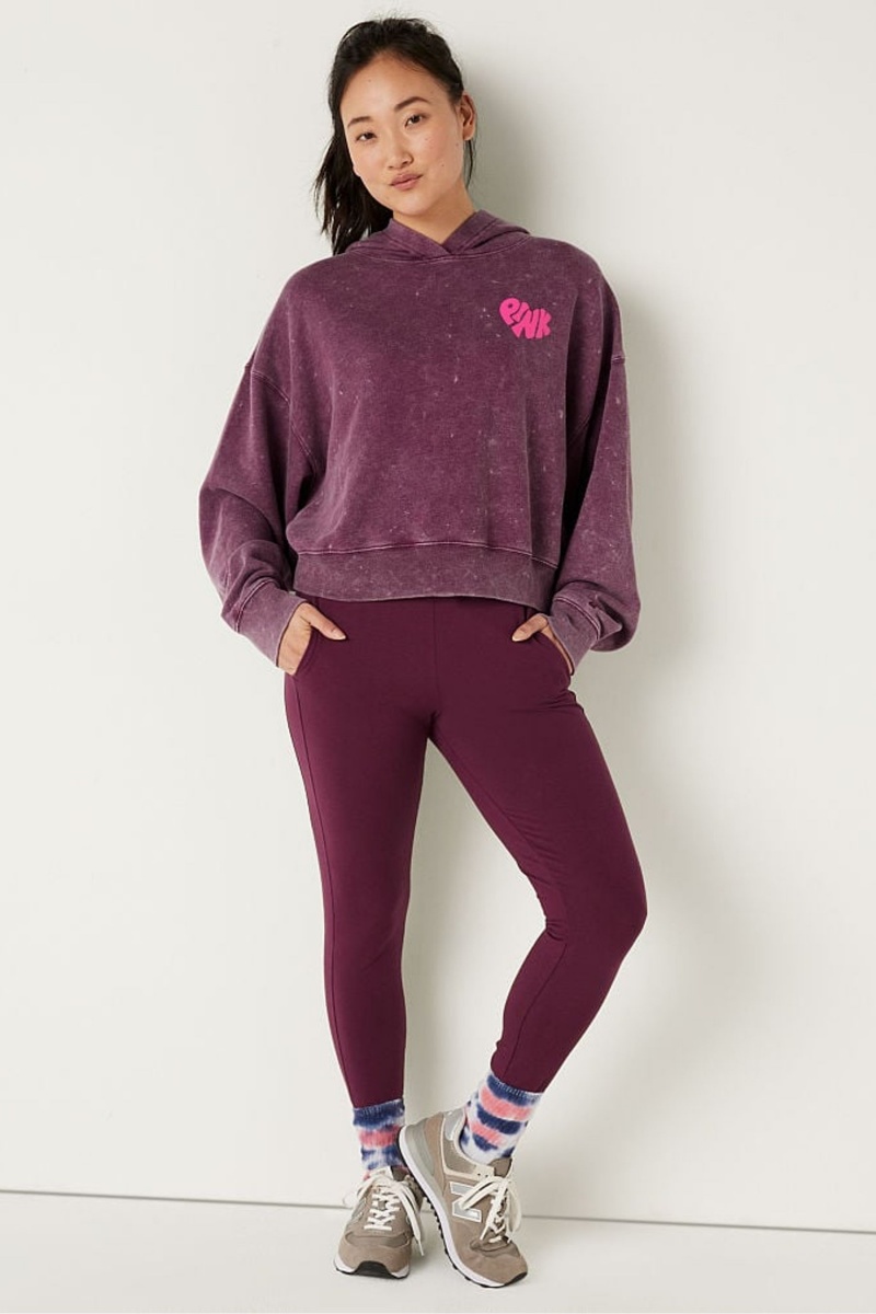 Rich Maroon Red Victoria's Secret Shine Crop Long Sleeve Hoodie | 1286ONVWL