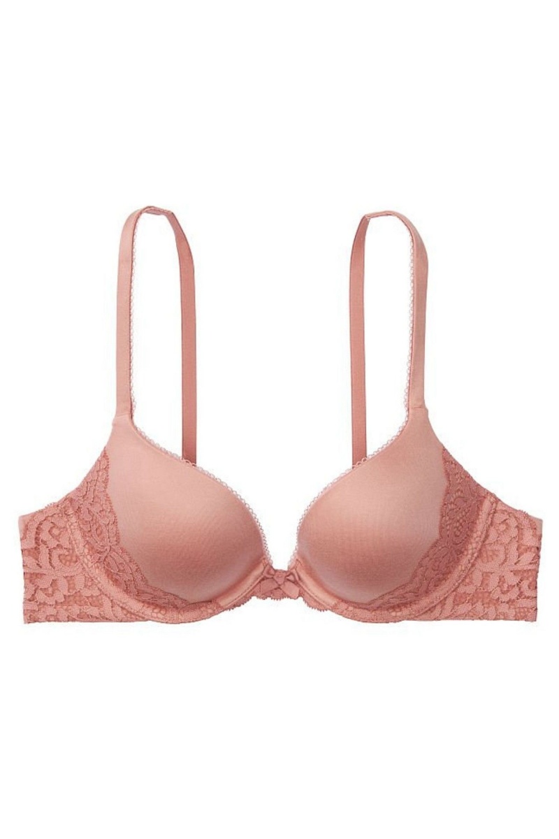 Rose Clay Pink Victoria's Secret Body by Victoria Lace Trim Push Up Bra | 0123PFXDQ