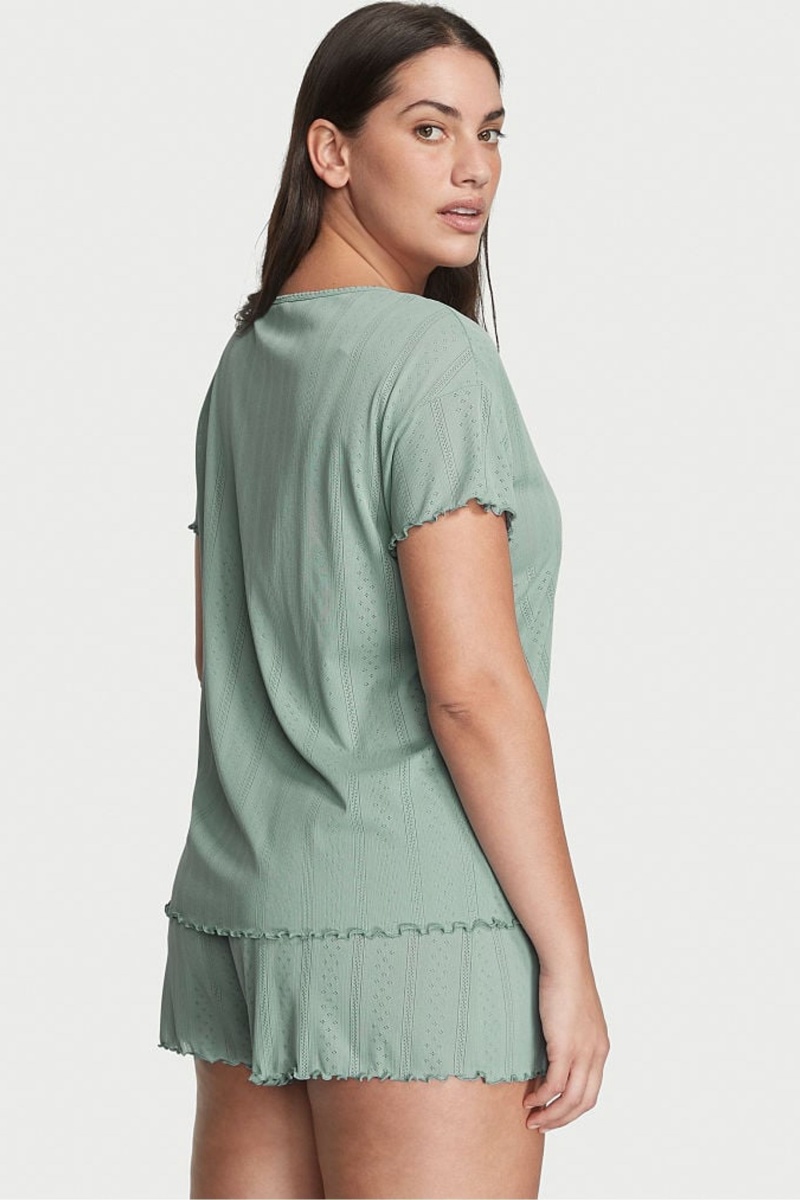 Sage Dust Green Victoria's Secret Pointelle Short Pyjama Set | 2358BWCMV