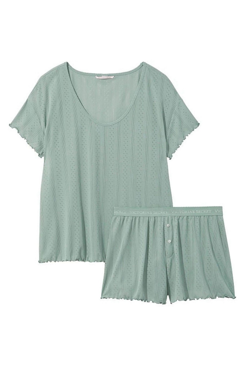 Sage Dust Green Victoria's Secret Pointelle Short Pyjama Set | 2358BWCMV