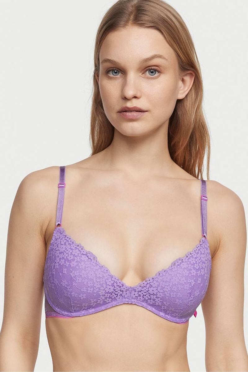 Secret Crush Purple Lace Victoria\'s Secret Sexy Tee Sexy T-Shirt Non Wired Push Up Bra Lace Bra | 9320DKXNO