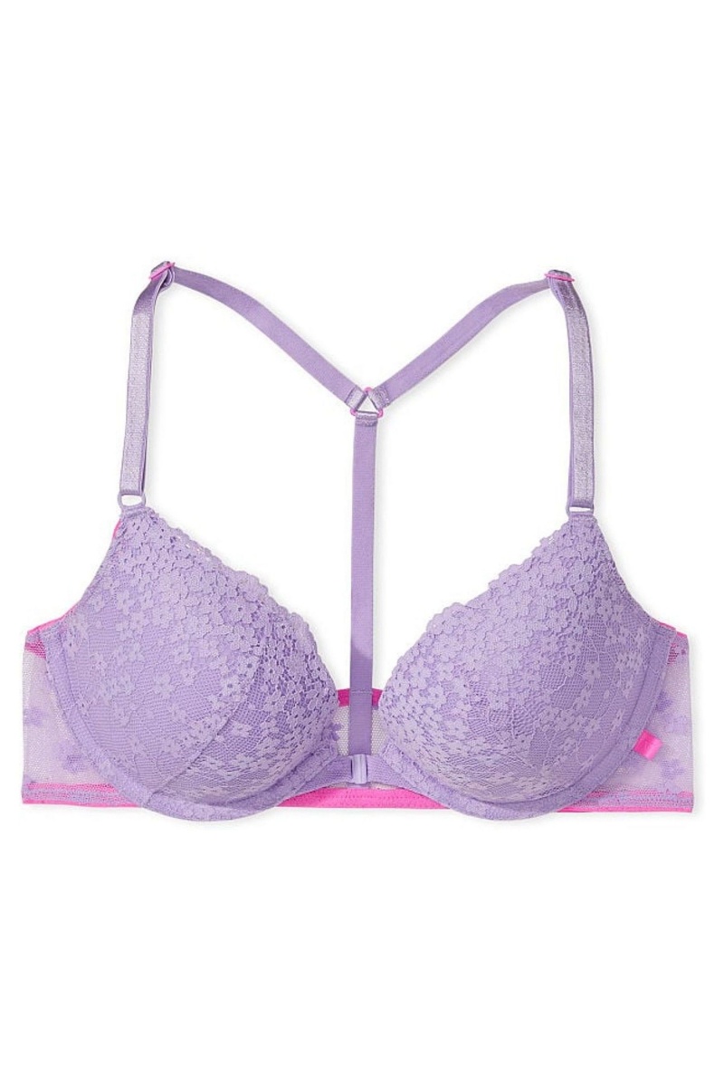 Secret Crush Purple Victoria's Secret Sexy Tee Lace Front Fastening Push Up T-Shirt Bra | 2917MPWXO