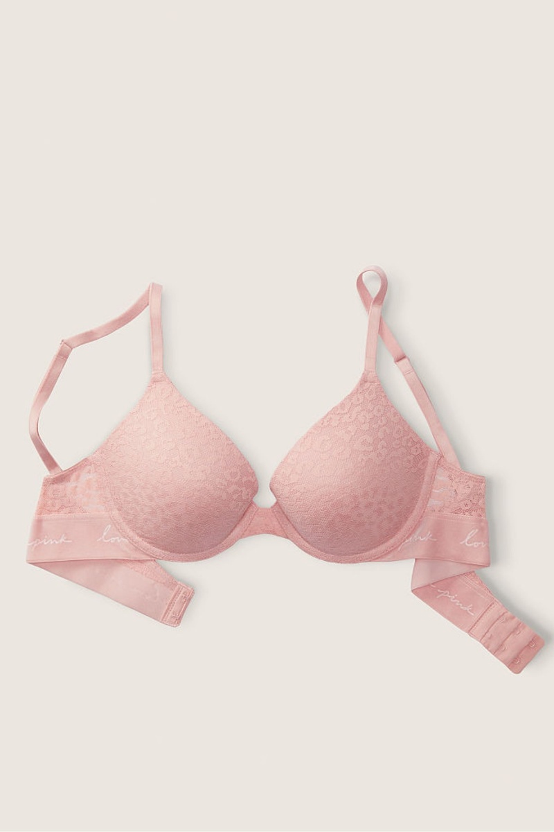 Silver Pink Victoria's Secret Wear Everywhere Lace Push Up T-Shirt Bra | 3175QAJIR